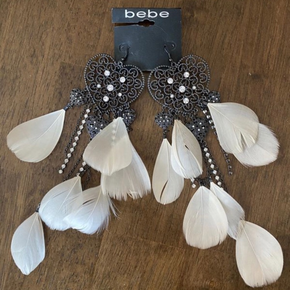 Bebe Heart & Feather Earrings